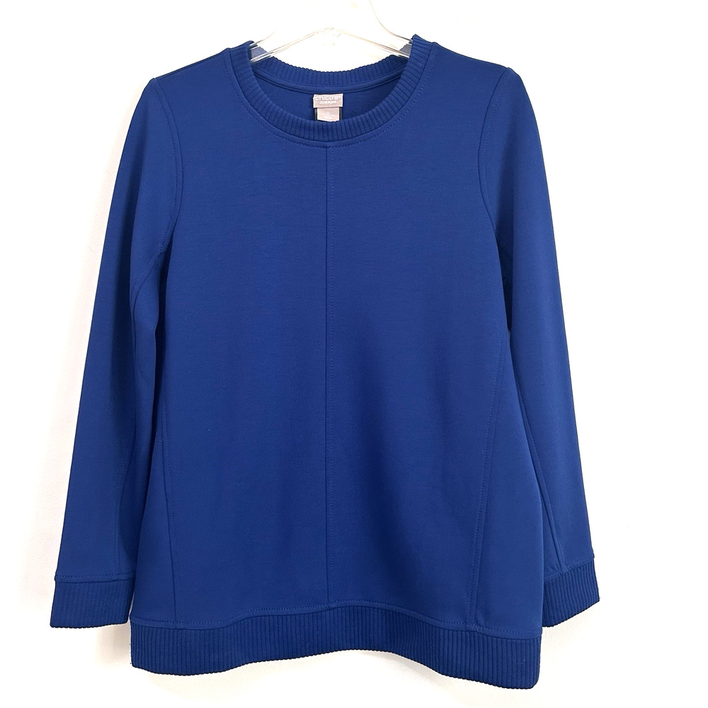 Chicos Zenergy Sweatshirt 0 Size 4/5 Royal Blue Long Sleeve Pullover Top Active